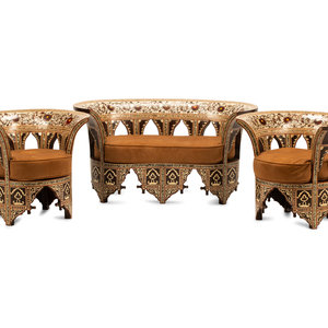 Appraisal: An Iberian Style Mother-of-Pearl Inlaid Seating Suite th Century Height