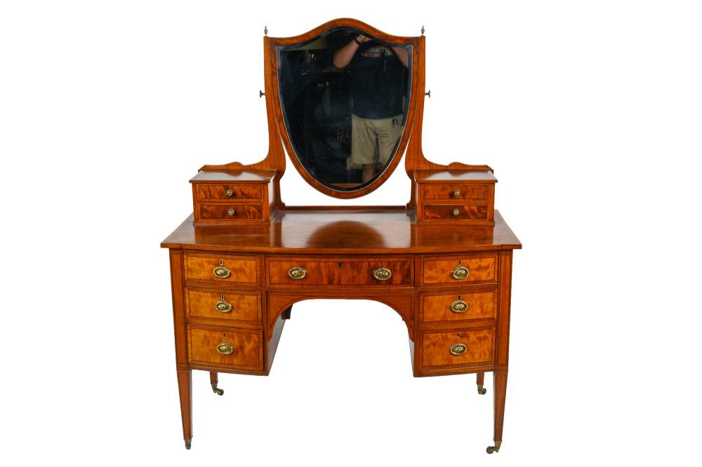 Appraisal: LINE-INLAID CROSS-BANDED MAHOGANY DRESSING TABLE inches wide x inches deep