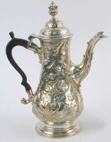 Appraisal: LONDON GEORGIAN STERLING SILVER COFFEE POT having repousse vining floral