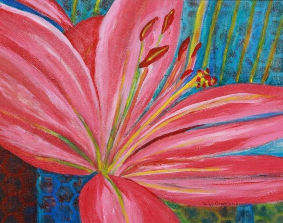 Appraisal: Framed acrylic painting on canvas Grandmother's Pink Lily signed lower