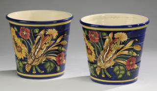 Appraisal: Pair Mexican style ceramic planters h Pair of ceramic flower