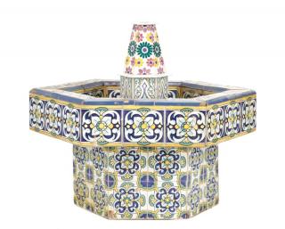 Appraisal: Tiered Hexagonal Majolica Garden Fountain Italian th century A majolica