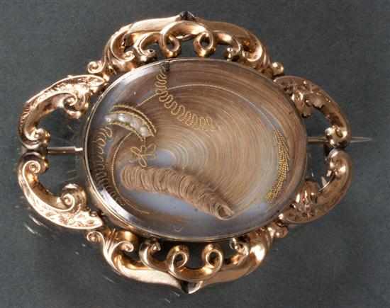 Appraisal: Gold-filled hair pendant-brooch late th century Estimate - Back side