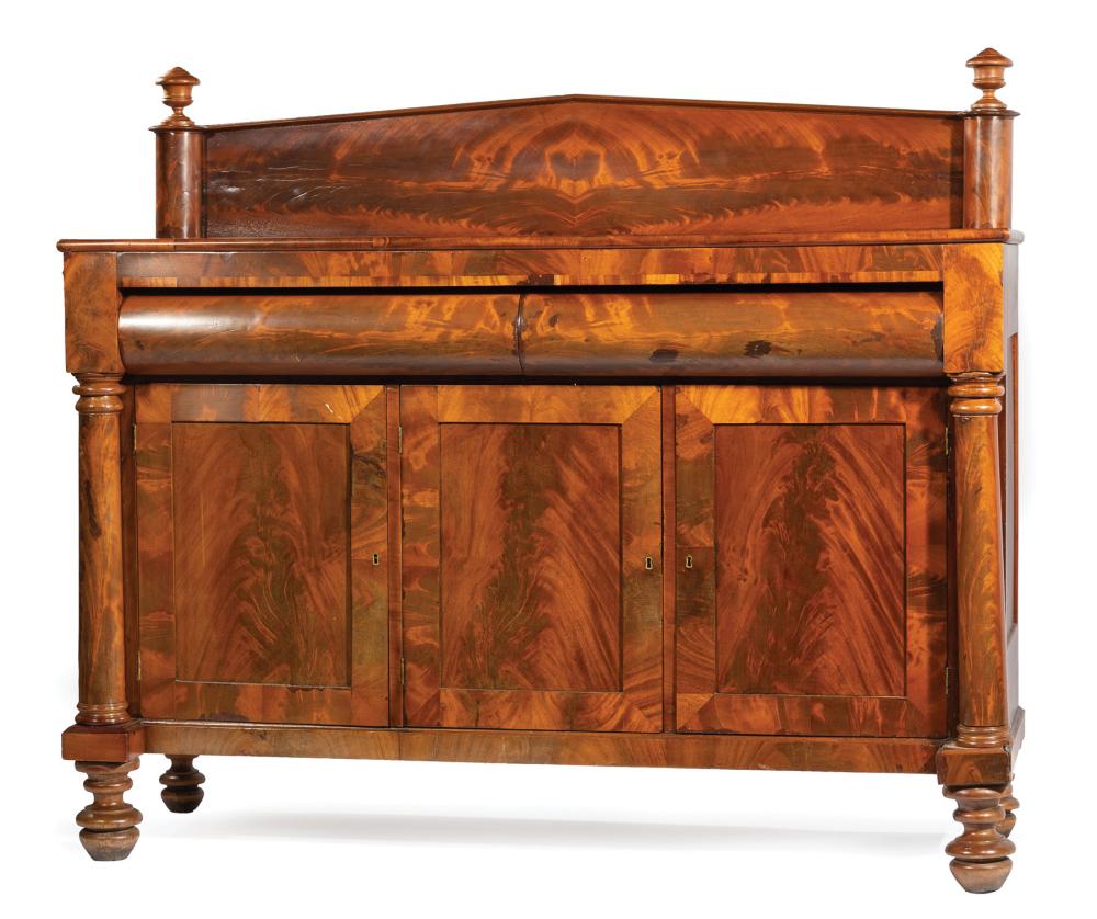 Appraisal: American Classical Mahogany Sideboard th c New York backsplash urn