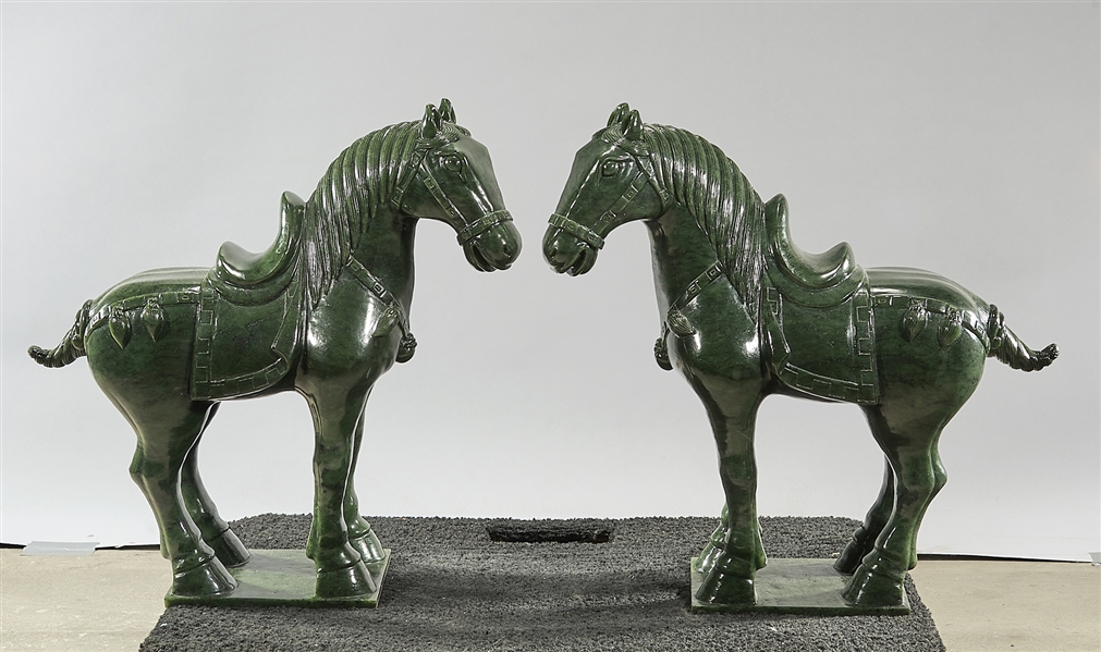 Appraisal: Pair of Chinese spinach jade horses x x each approx