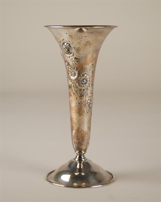 Appraisal: A Sterling Trumpet Vase having a round weighted foot and