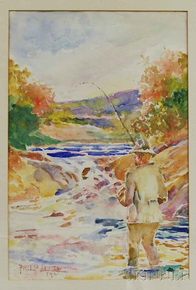 Appraisal: Philip Little American - Fishing on the River Signed and