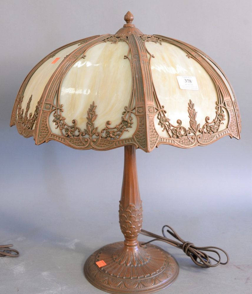 Appraisal: Eight panel Victorian dome glass lamp brass details ht dia