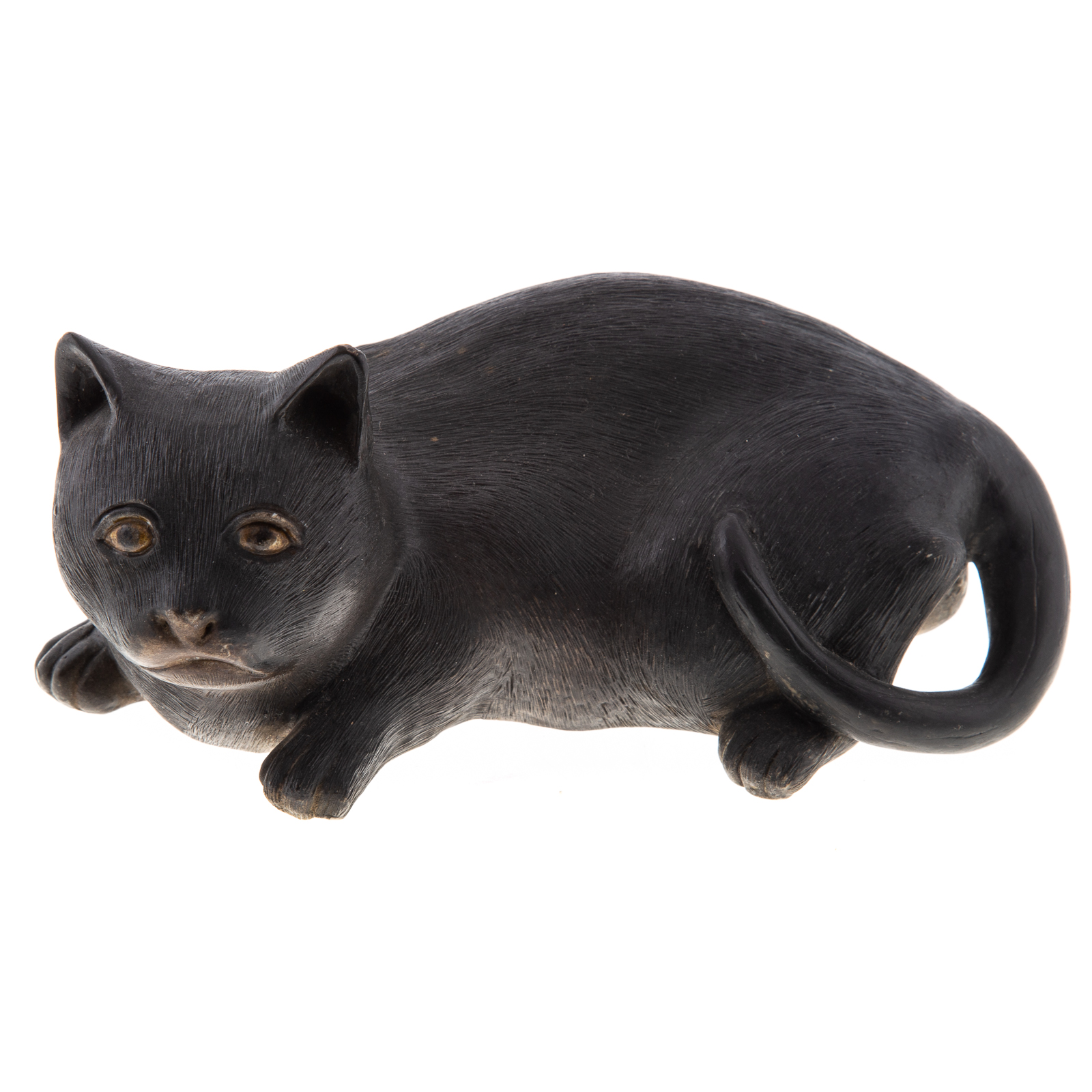 Appraisal: CHINESE PORCELAIN FAMILLE NOIR CAT Recumbent cat with textured fur