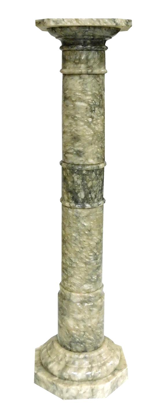 Appraisal: -pc alabaster columnar pedestal white with heavy grey veining square