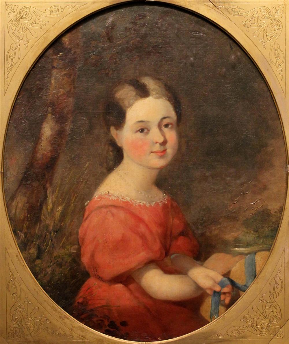 Appraisal: AMERICAN SCHOOL TH CENTURY PORTRAIT OF A YOUNG GIRL HOLDING