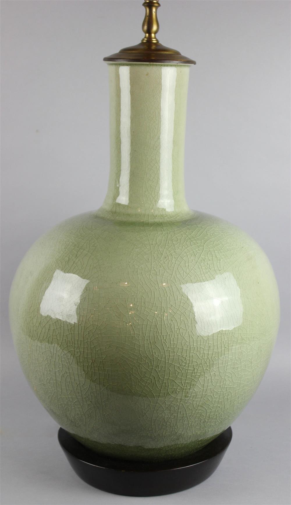 Appraisal: CHINESE CELADON PORCELAIN BOTTLE VASE NOW MOUNTED AS A LAMP