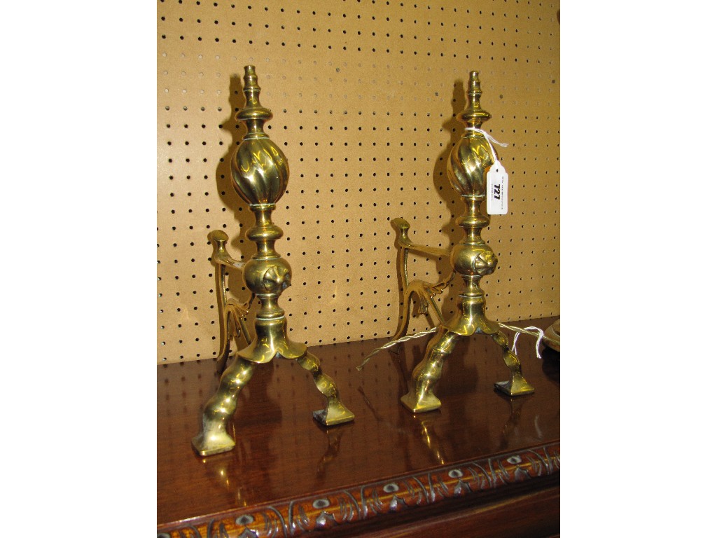 Appraisal: Pair of cast brass fire dogs