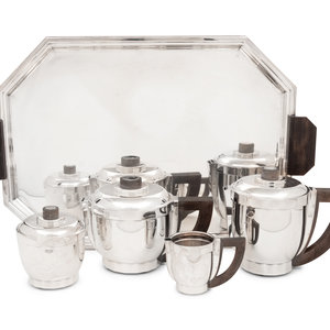 Appraisal: A Puiforcat Silver-Plate and Ebony Five-Piece Tea and Coffee Service