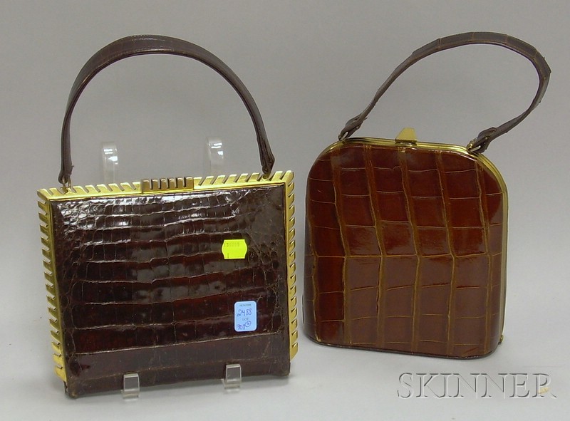 Appraisal: Two Small Vintage Brown Alligator Handbags damage to the linings