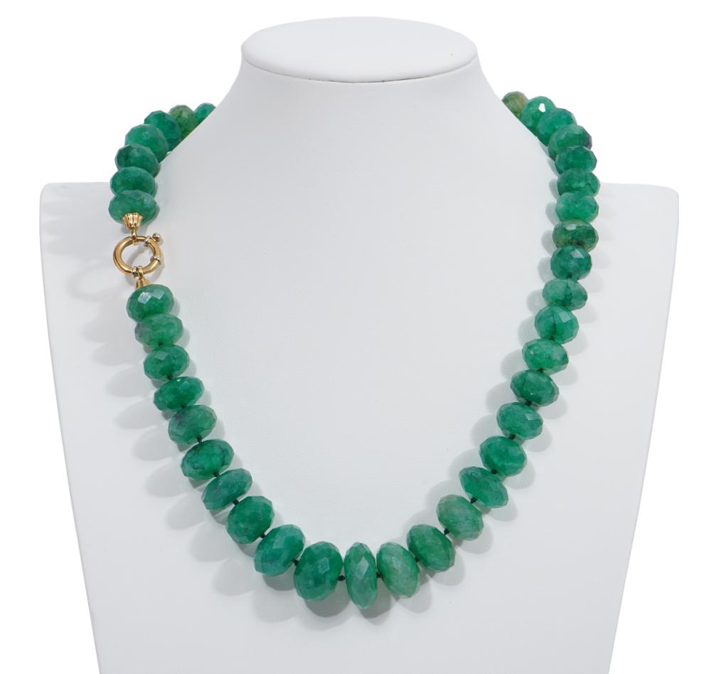 Appraisal: K YG NATURAL FACETED EMERALD BEAD NECKLACE K yellow gold