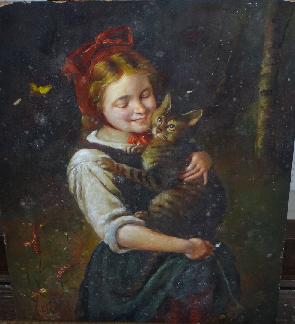 Appraisal: S Watson th century A young girl with a cat