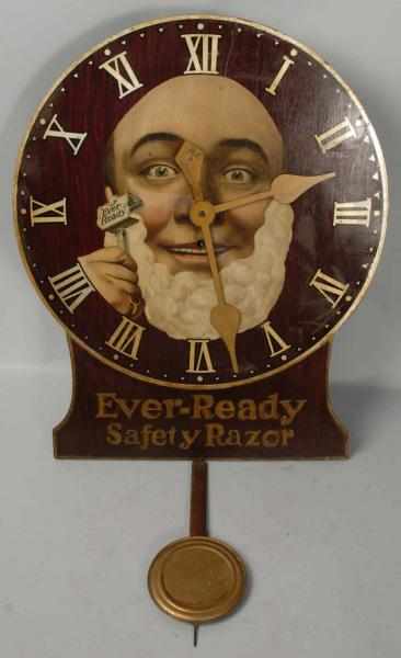 Appraisal: Wooden Ever-Ready Safety Razor Clock Description Working Beautiful image of