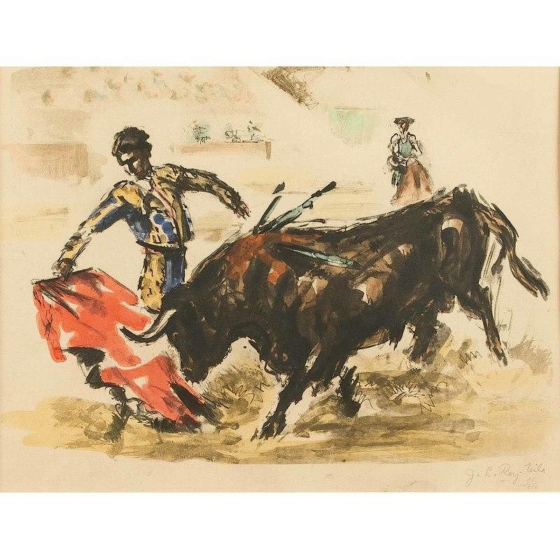 Appraisal: Bullfighter Lithograph Framed lithograph depicting a bullfighter numbered Signed lower