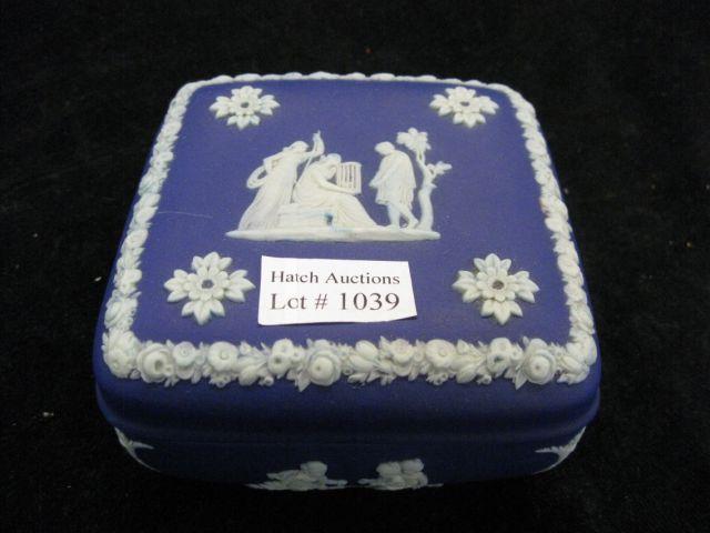 Appraisal: Wedgwood Dark Blue Jasperware Box classical scenes square excellent