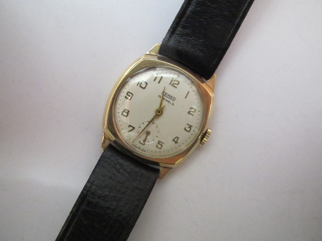 Appraisal: A gents Kered ct gold wrist watch the cushion shaped