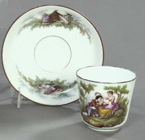 Appraisal: Rare Transfer-Decorated Porcelain Cup and Saucer bearing the label of