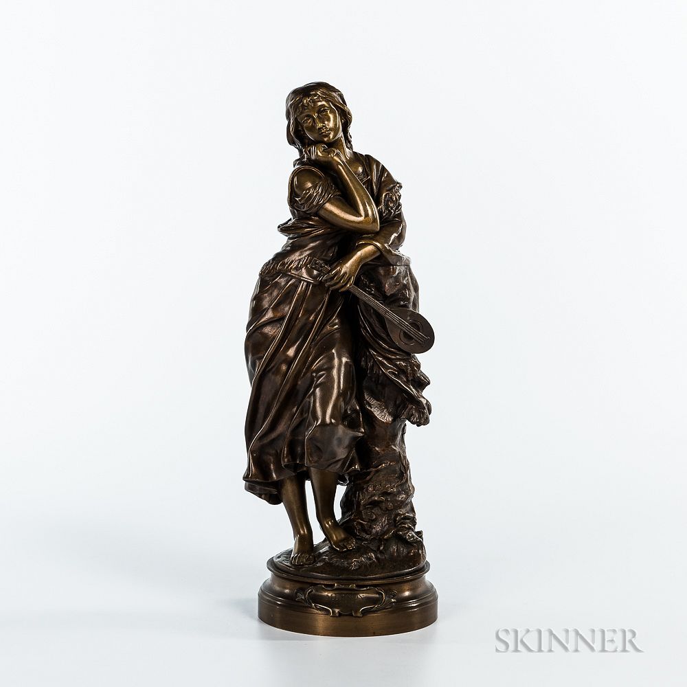 Appraisal: Adrien-Etienne Gaudez French - Bronze Figure of a Maiden with