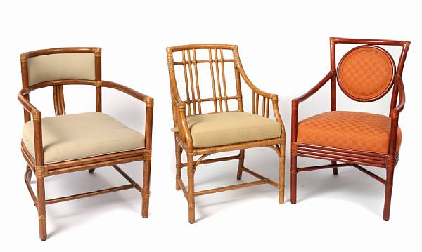 Appraisal: A grouping of five McGuire armchairs height of tallest in