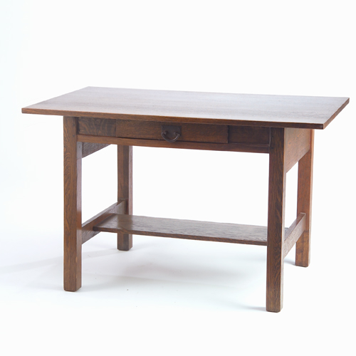 Appraisal: GUSTAV STICKLEY Library table with single drawer and iron pull