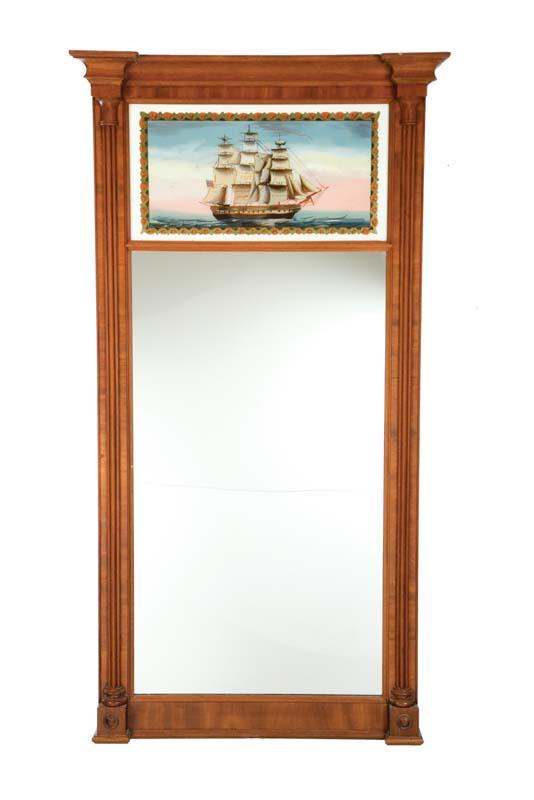 Appraisal: FEDERAL MIRROR American early th century mahogany Reverse painting on