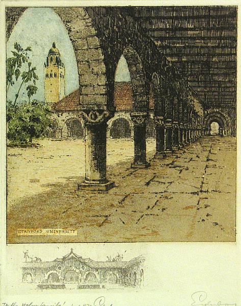 Appraisal: Josef Eidenberger Carmel Mission Stanford University n d Color etching