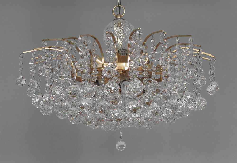 Appraisal: CRYSTAL CHANDELIER light faceted crystal ball prisms '' h x