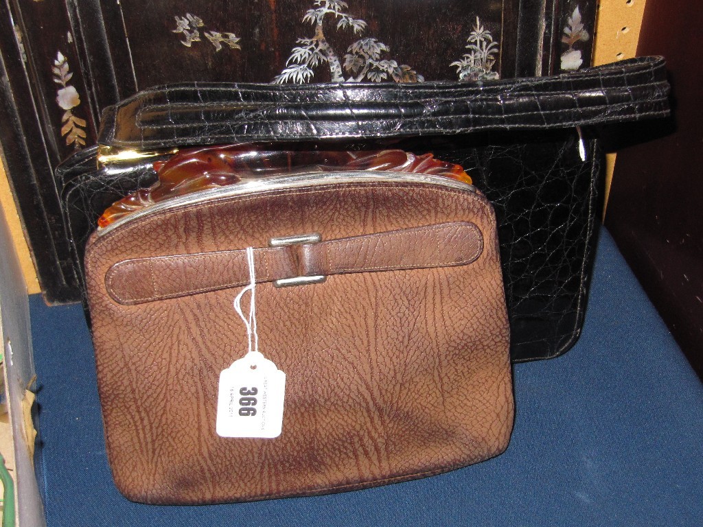 Appraisal: Lot comprising animal skin handbag and one other