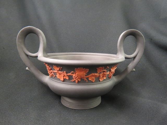 Appraisal: Wedgwood Basalt and Jasperware Centerpiece Urn large loop handles terra