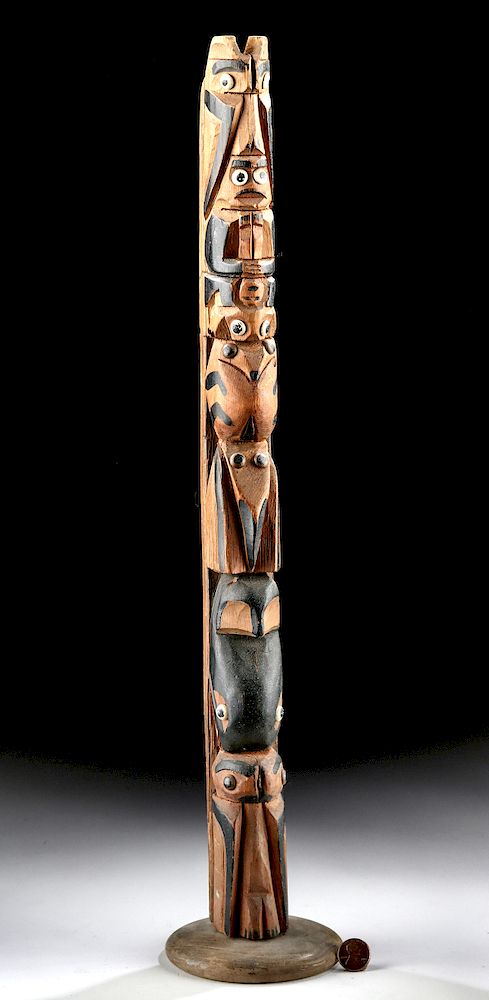 Appraisal: th C Haida Tlingit Cedar Totem - Bat Whale Owl