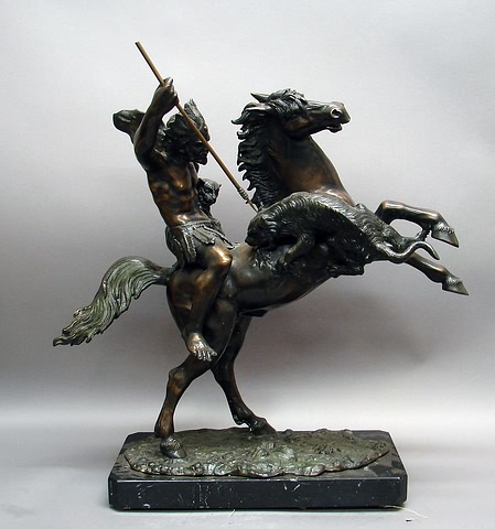 Appraisal: Signed Tom Campaiola on base bare-chested Indian chief about to