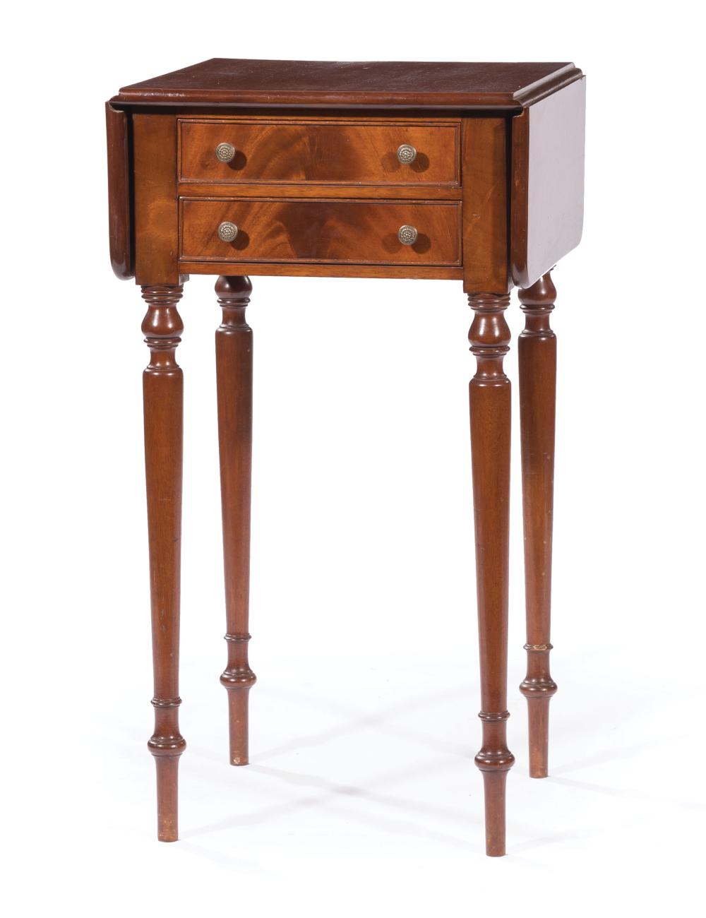 Appraisal: American Mahogany Work Table early th c drop leaf top