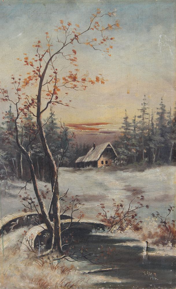 Appraisal: M Allen Winter Landscape Painting M Allen Winter Landscape Painting