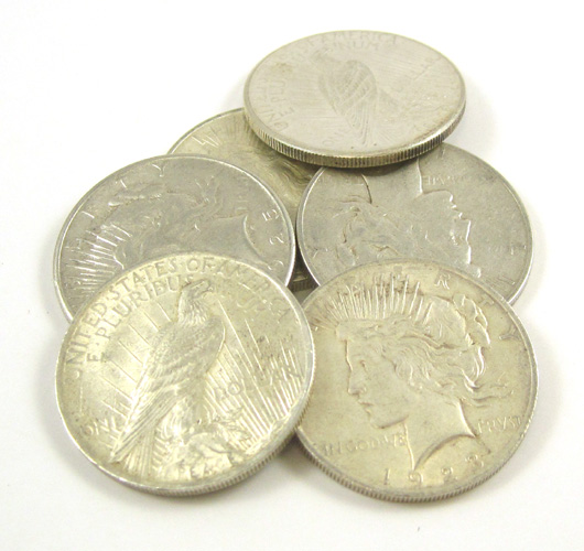 Appraisal: SIX U S SILVER PEACE DOLLARS -P -D -S -P