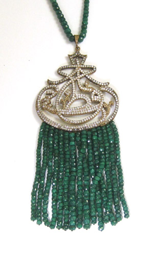 Appraisal: EMERALD FACETED BEAD PENDANT NECKLACE Suspended on a inch necklace