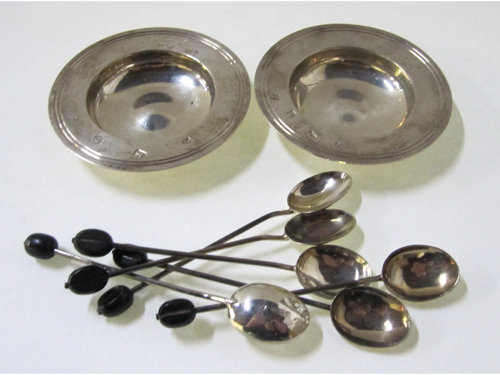 Appraisal: A lot comprising two silver dishes and six silver coffee