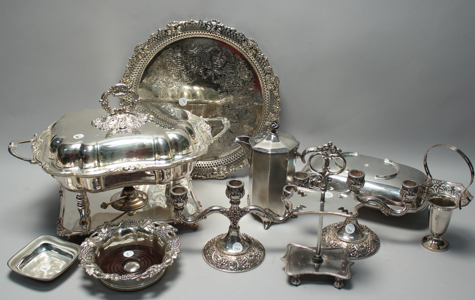 Appraisal: ASSORTED SILVER PLATE Including a warming dish on a connected