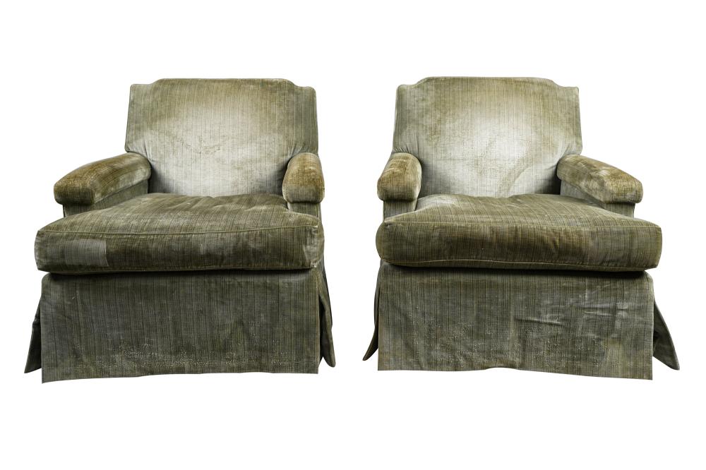 Appraisal: PAIR OF MICHAEL SMITH CLUB CHAIRScovered in green chenille fabric