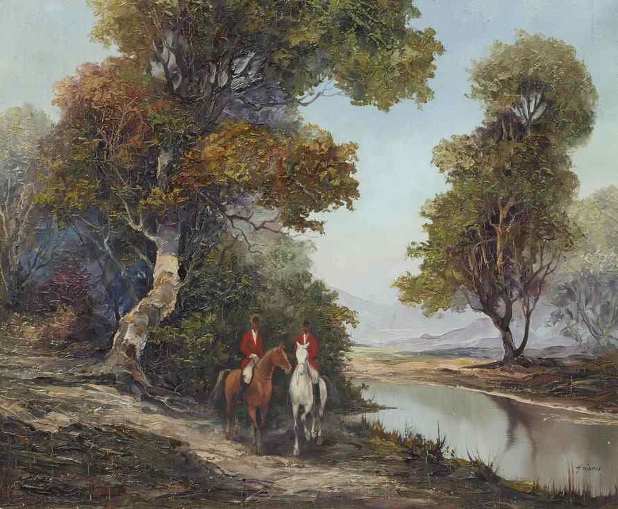 Appraisal: FOX HUNT RIDERS IN A LANDSCAPE OIL CANVAS SIGNED ADAMS