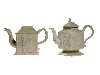 Appraisal: TWO STAFFORDSHIRE SALTGLAZED WHITE STONEWARE PRESS MOULDED TEAPOTS AND COVERS