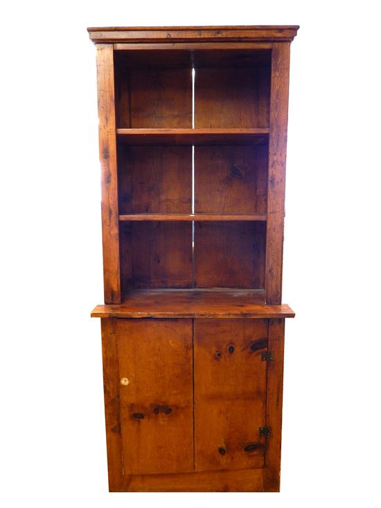 Appraisal: th C American pine cupboard three open shelves over single