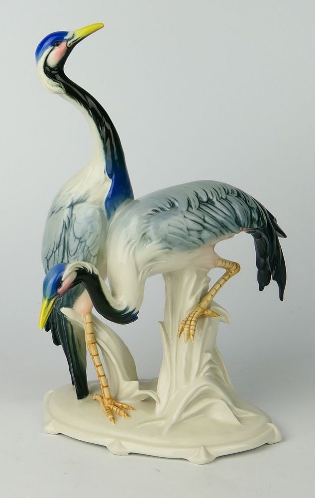 Appraisal: GERMAN PORCELAIN GROUPING OF CRANES Measures tall with German mark