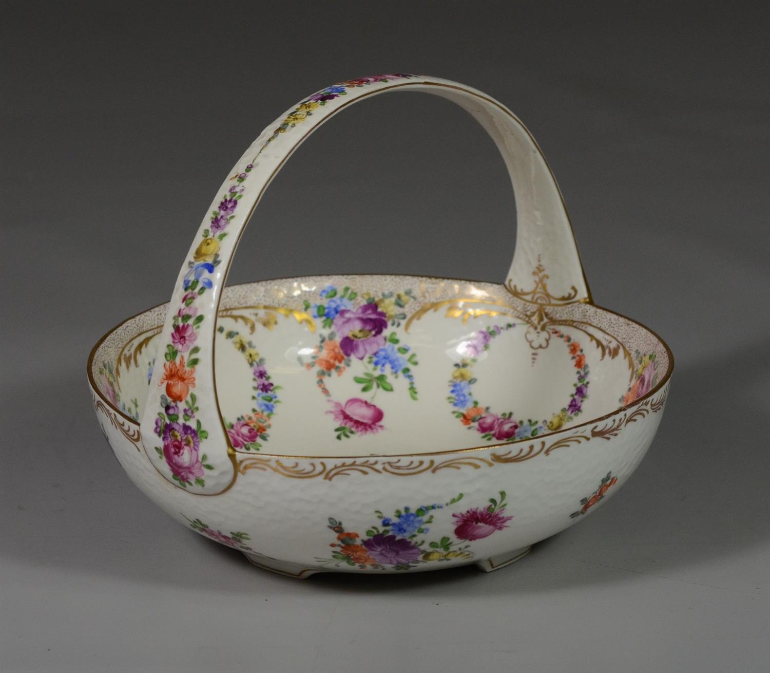 Appraisal: Dresden Germany porcelain basket with floral decoration - diameter