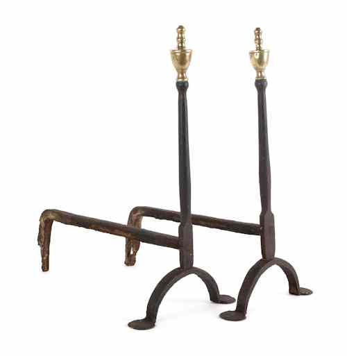 Appraisal: Pair of Queen Anne brass and iron urn top andirons