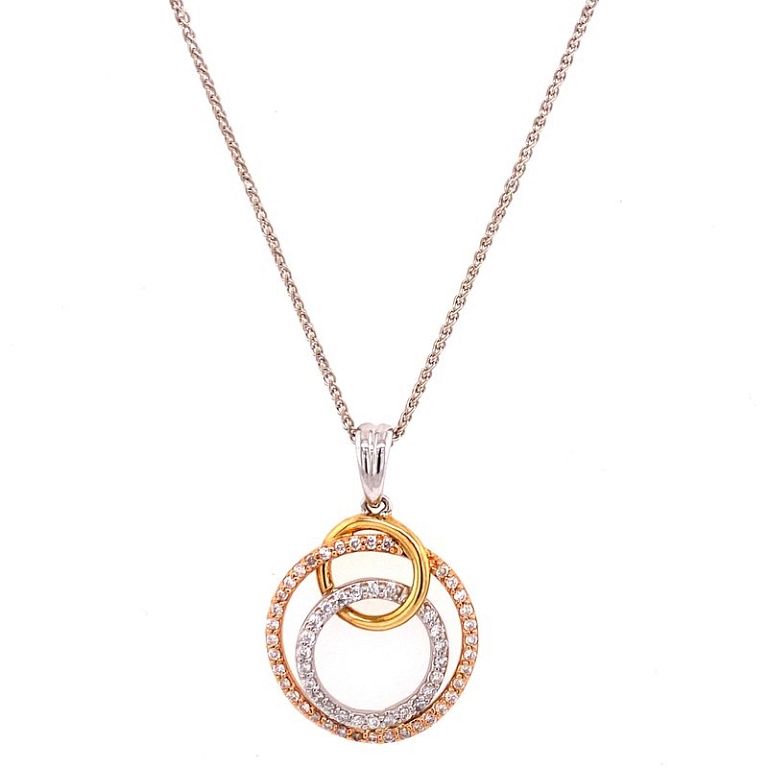 Appraisal: Diamond Circle Tri-Color Gold Pendant Necklace Diamond Circle Tri-Color Gold